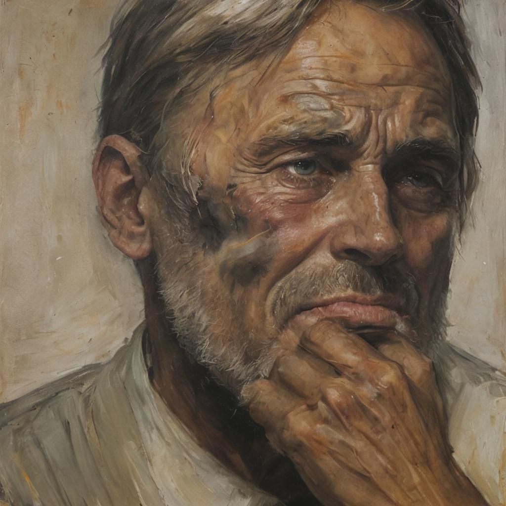 Emotive Portrait of Crying Man as Oil Painting