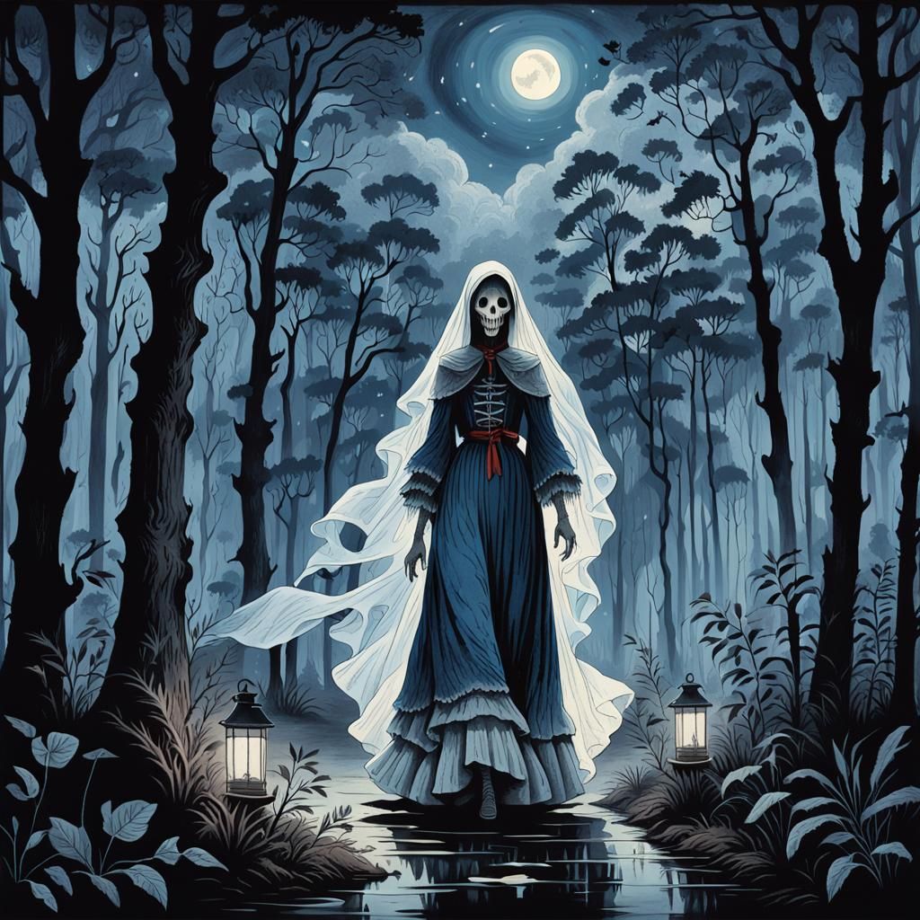 Headless Ghost Woman in Misty Florida Forest