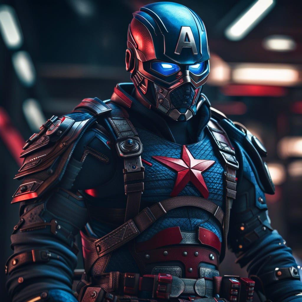 Cyberpunk Samurai Captain America: Hyperrealistic 64MP Art