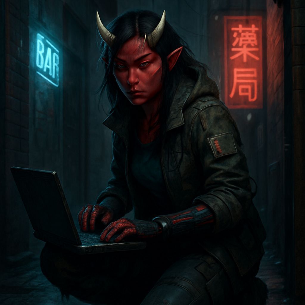 Shadowrun Oni Decker in Cyberpunk Alley