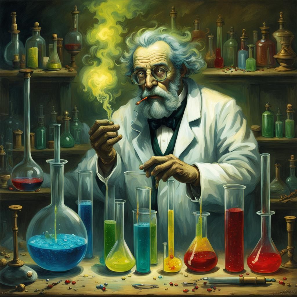 Mad Scientist's Lab with Colorful Test Tubes