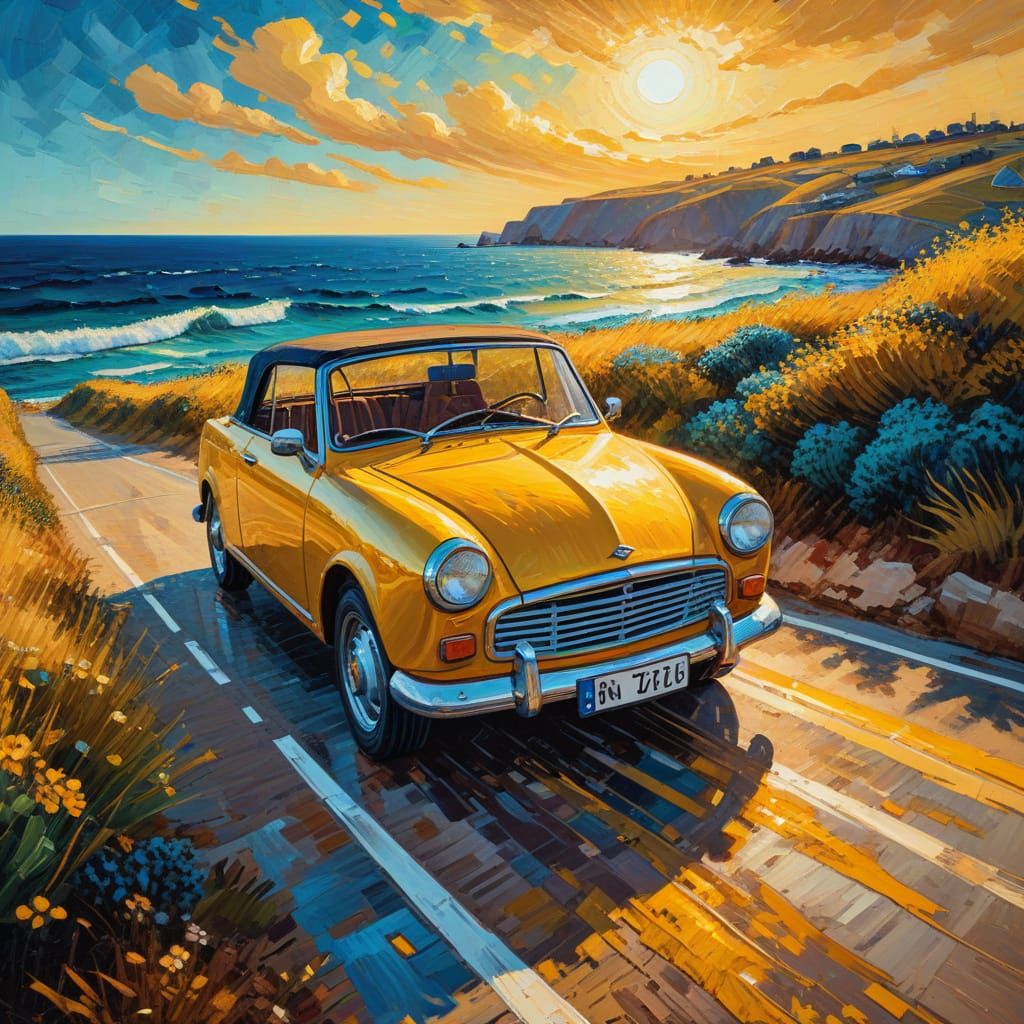 Coastal Road Trip in Neo-Impressionist Style