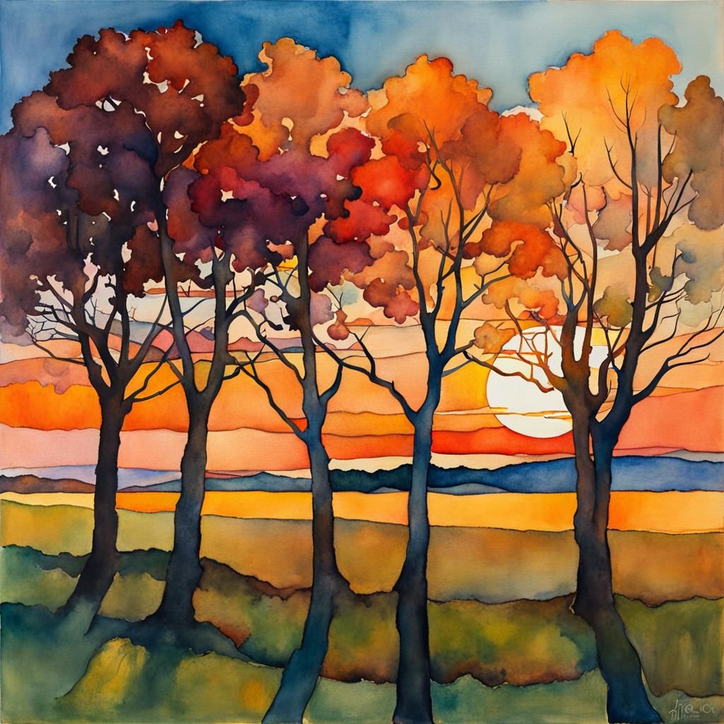 Bohemian Sunset Landscape in Expressionist Style