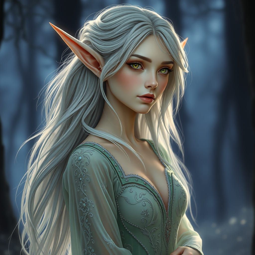 Ethereal Elf Woman in Art Nouveau Style