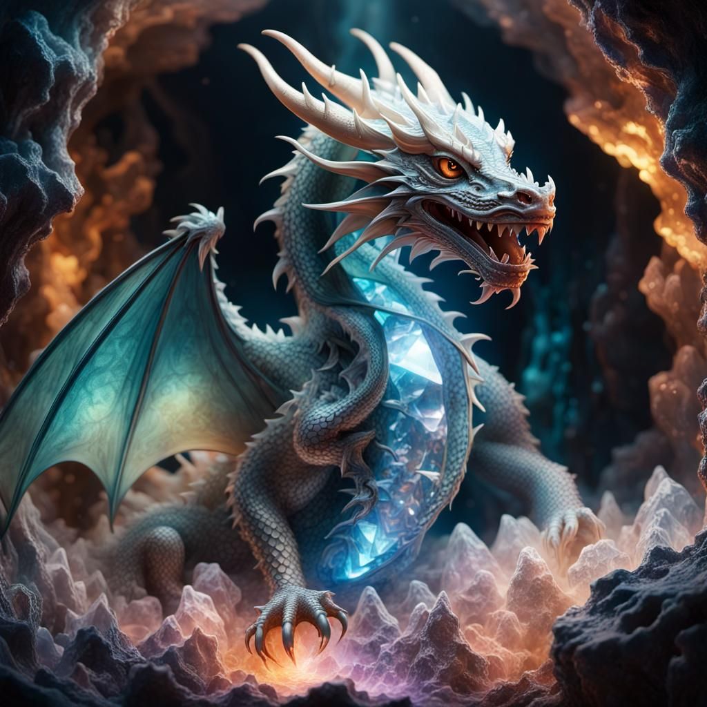 Dragon in Crystal Cave: Magic Realism Concept Art