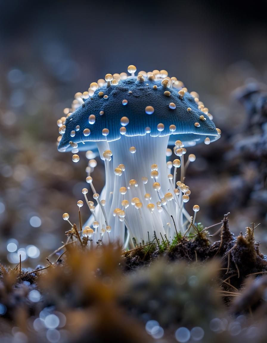 Illuminated Cobalt Blue Mushroom in High Resolution