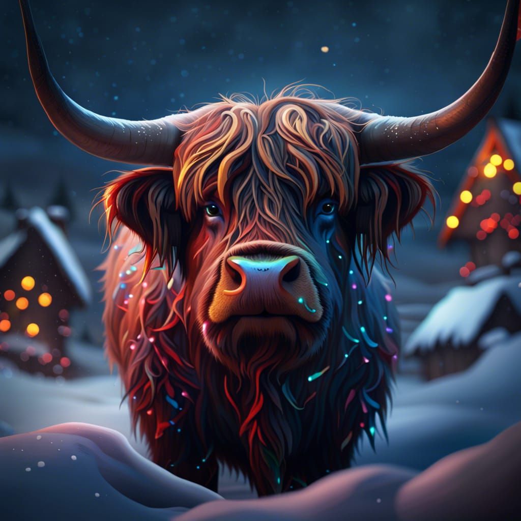 Festive Highland Cow Christmas Art