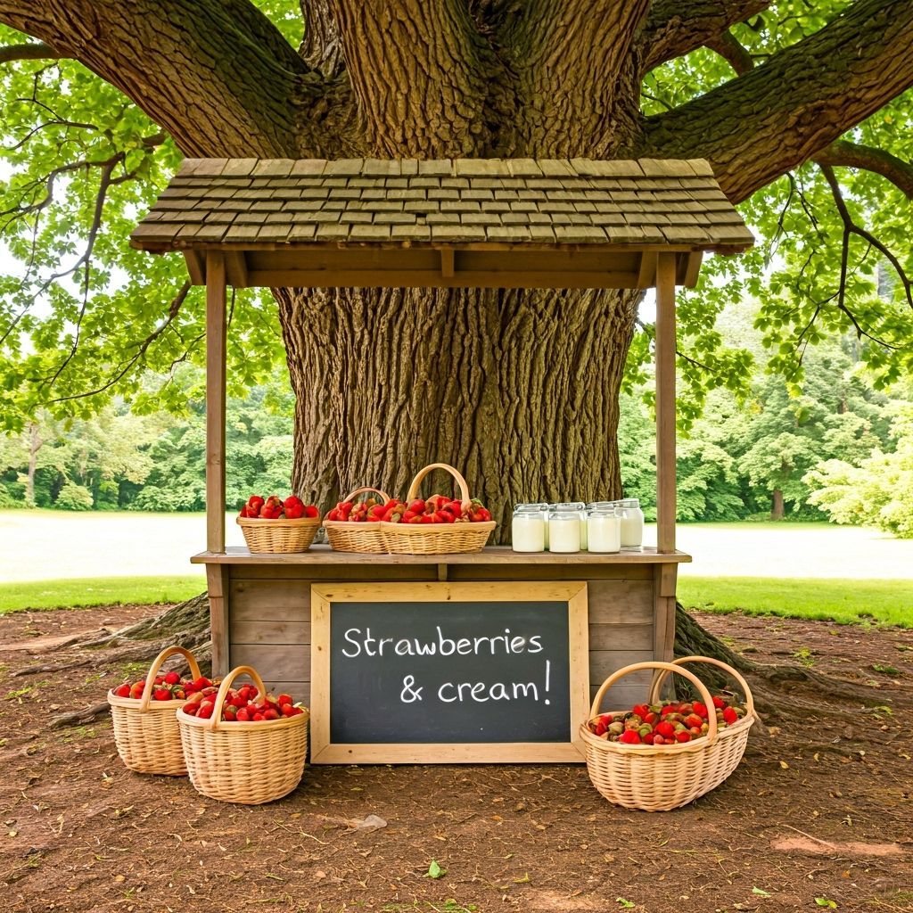 Charming Strawberry Stall Under Ancient Tree
