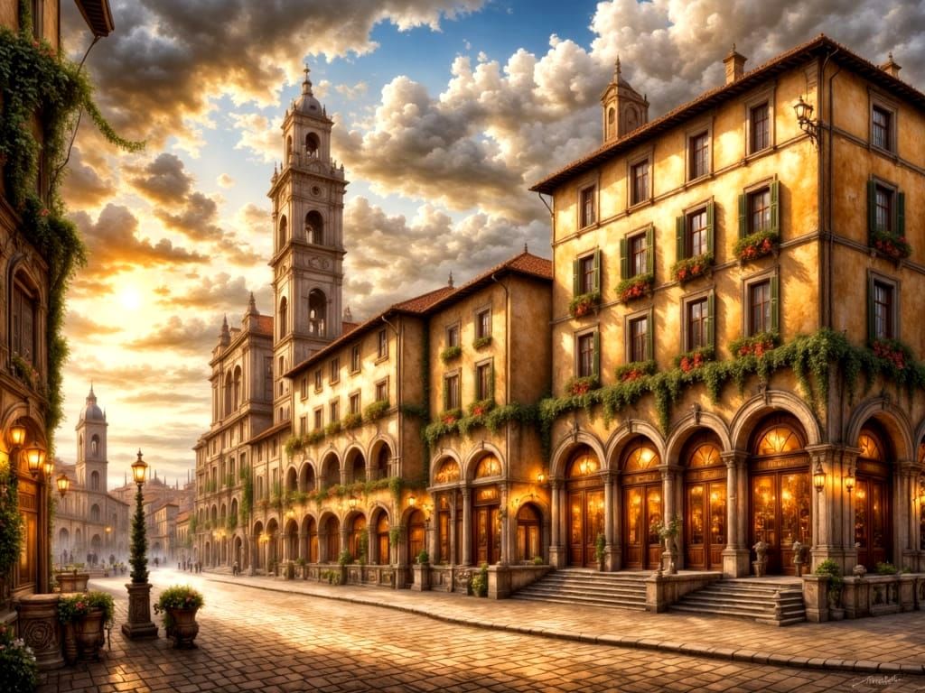 Italian Square in Luis Royo Style with Orvieto Cathedral