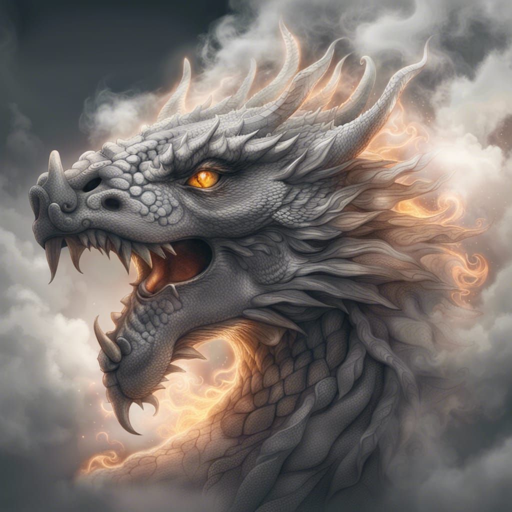 Cloud Dragon Close-Up: Ethereal Poster Art