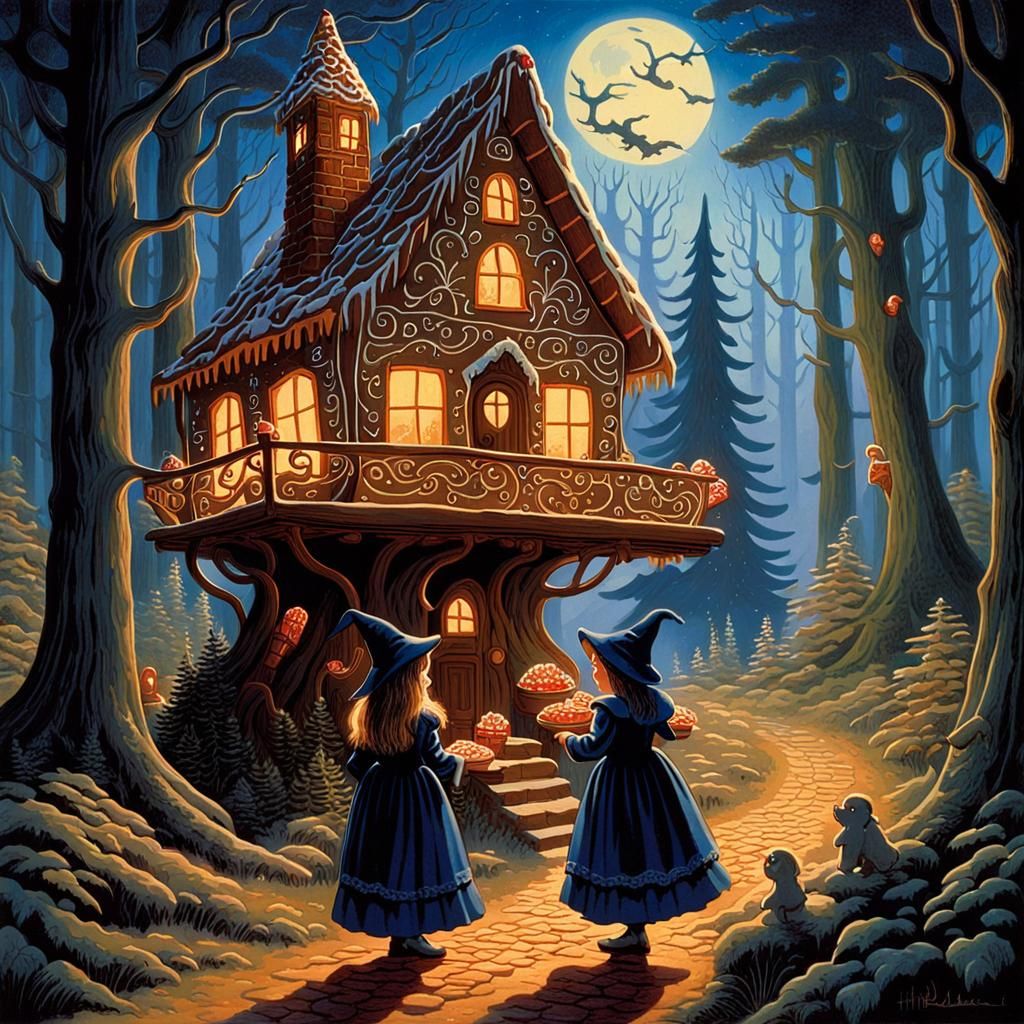 Gingerbread House Trap in Fantasy Illustration Style
