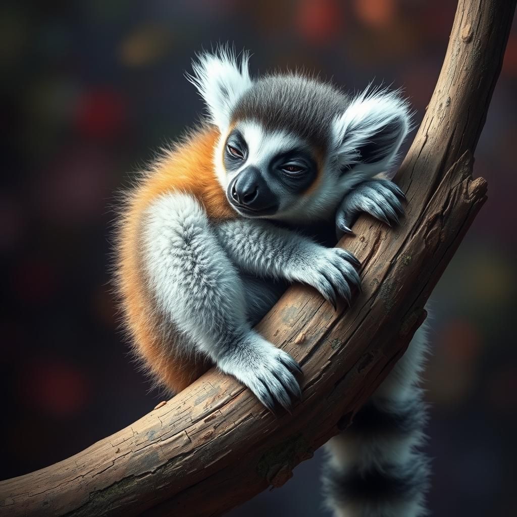 Baby Lemur Nap in Hyperrealistic Style