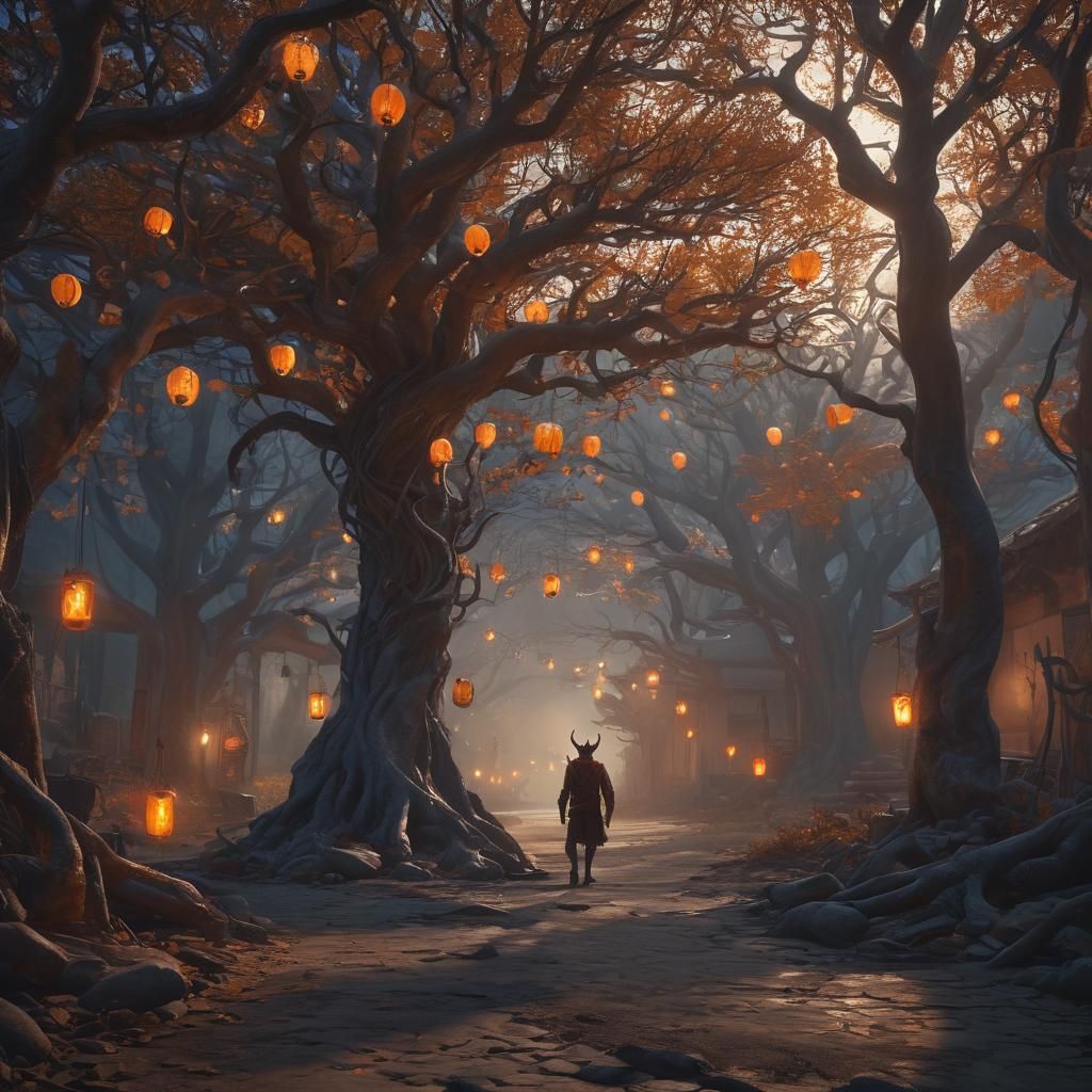 Mystical Demon Village Entrance in Fantasy Art Style