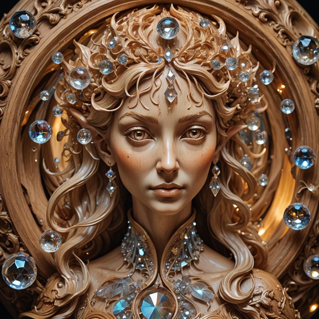 Baroque Woodcarving of Elf Encased in Crystal