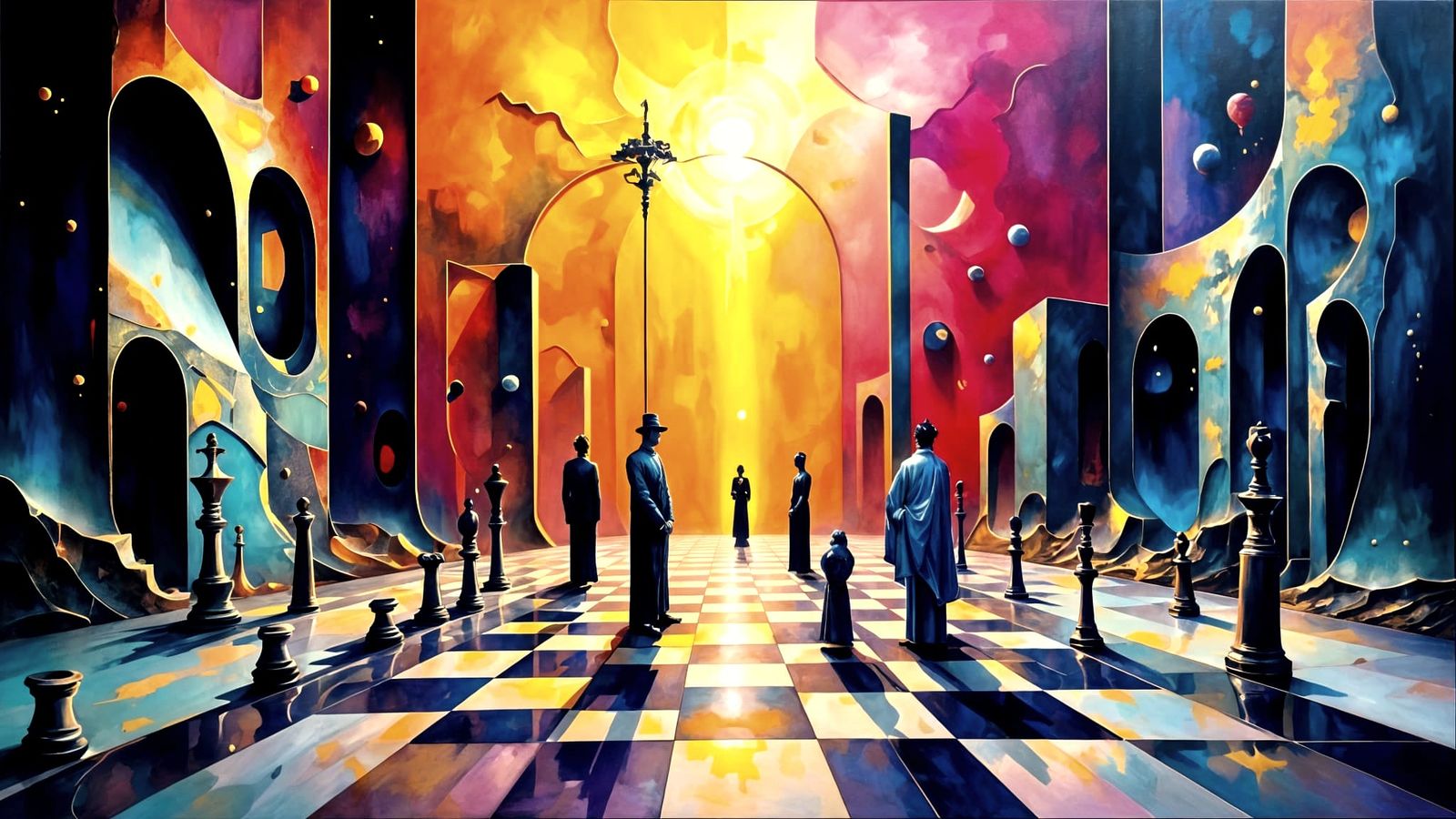 Regal Chess Pieces in Ethereal Liminal Spaces