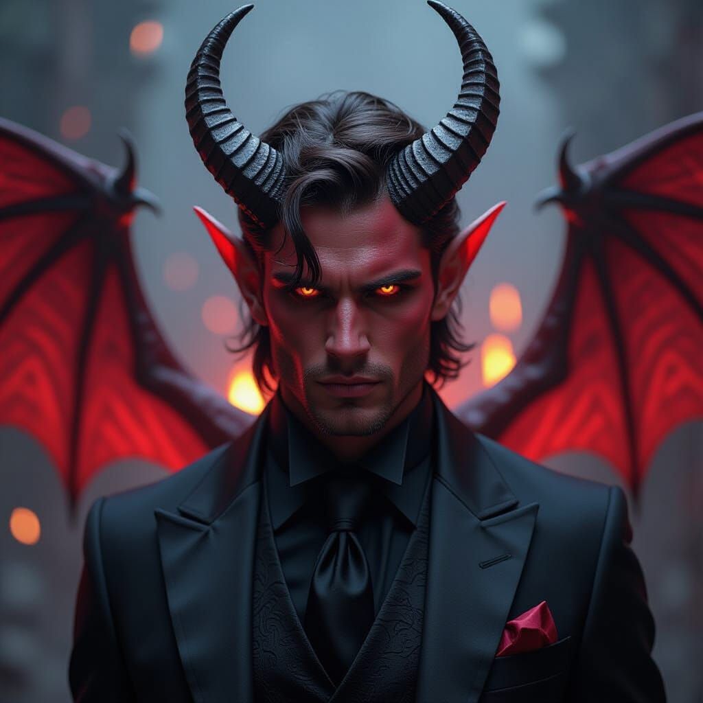 Dramatic Tiefling in a Hellish Environment