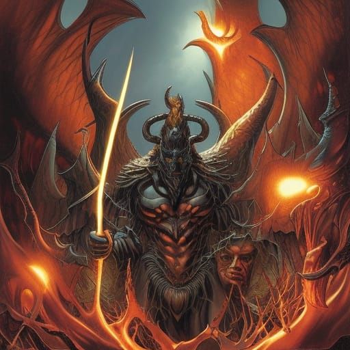 Golden Demon Lord of Hell in Comic Book Style