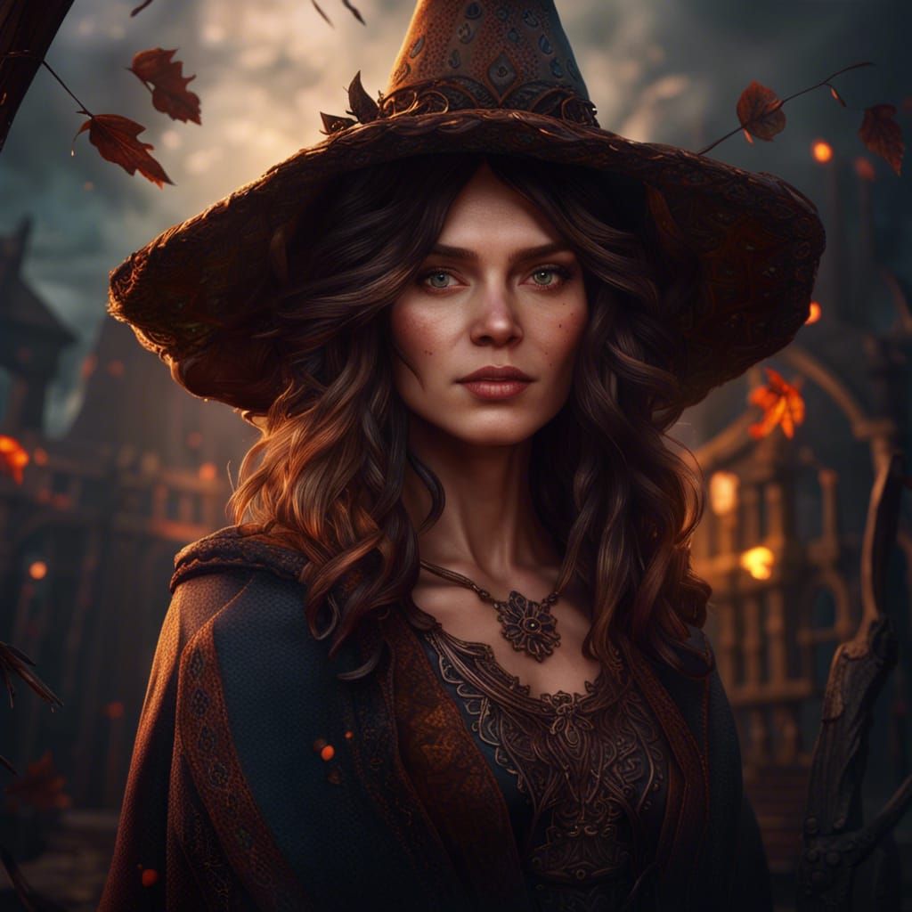 Beautiful Witch Portrait in Detailed Matte Painting Style