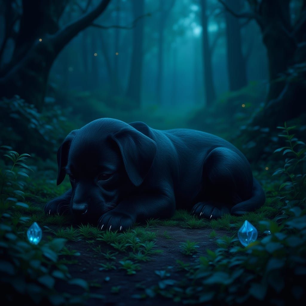 Emerald Stone Puppy Explores Enchanted Forest