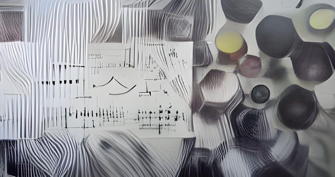 Vibrant Graphic Score with Geometric Elements in 3D