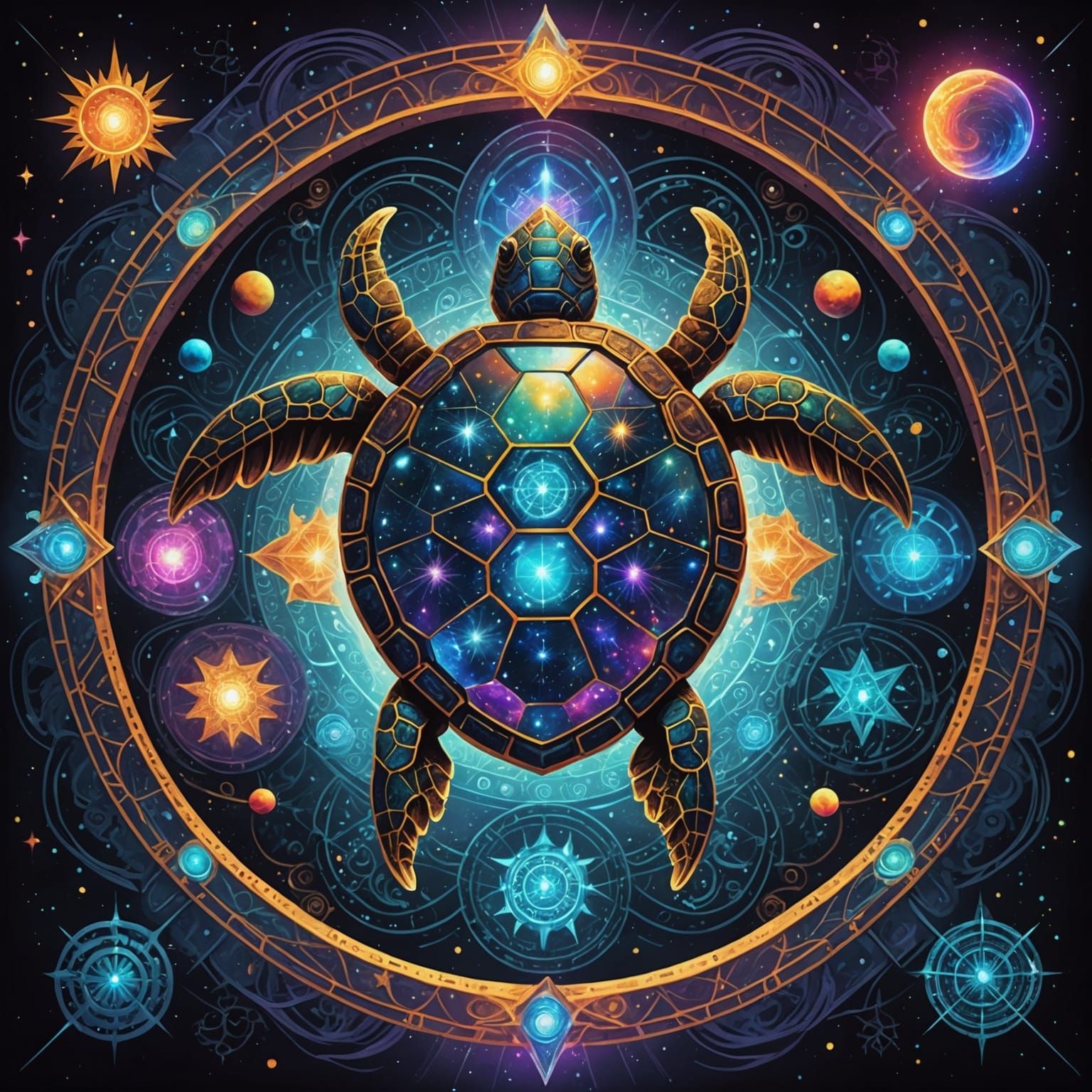 Glowing Turtle in Holographic Cosmic Astral Style