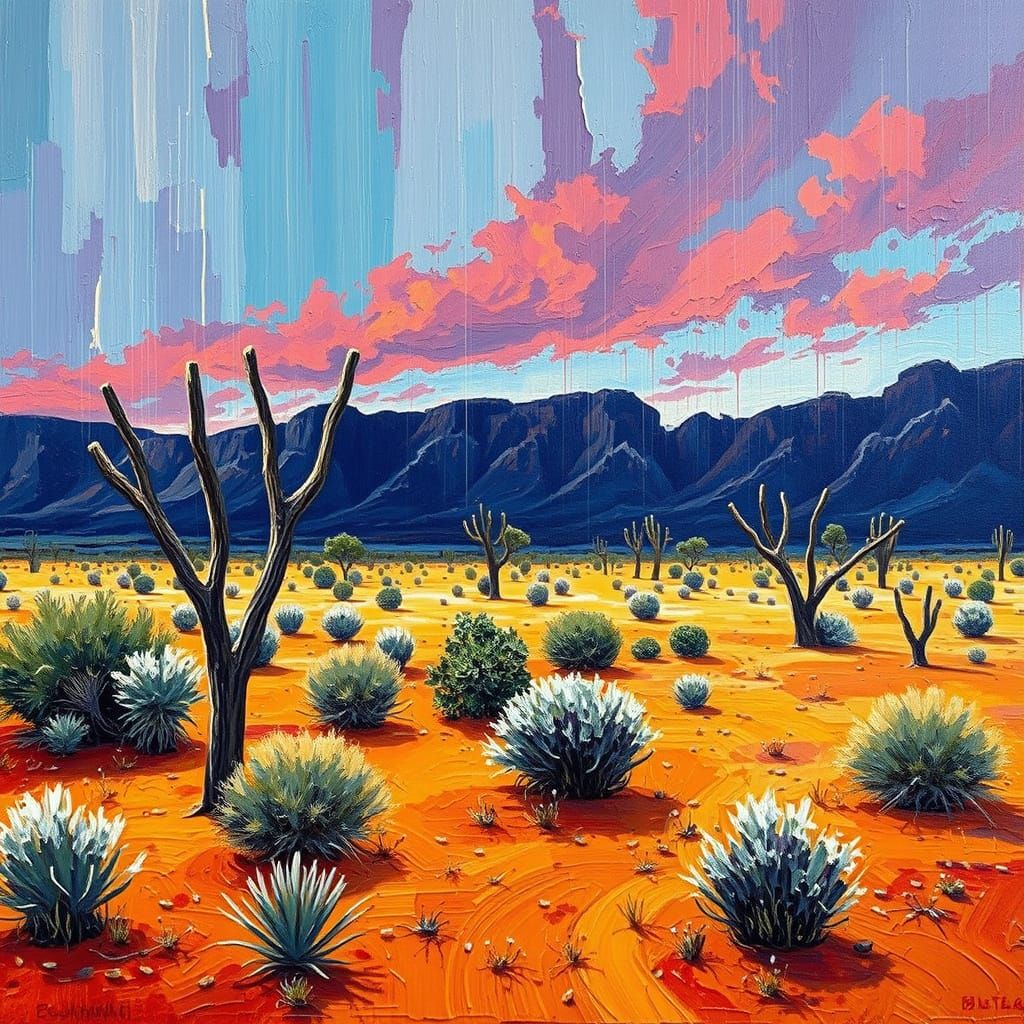Vibrant Queensland Desert Blooms in Neo-Impressionist Style