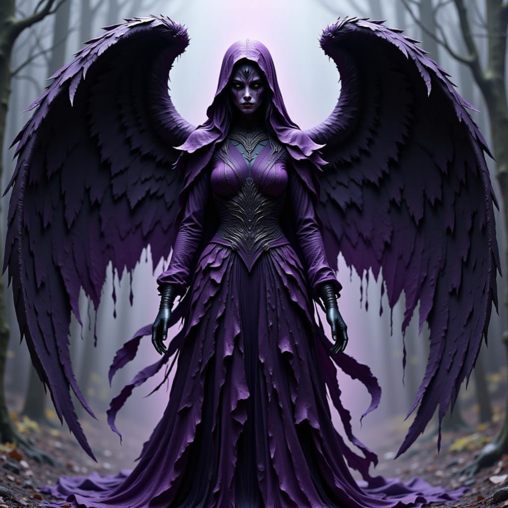 Majestic Dark Angel in Purple Robes
