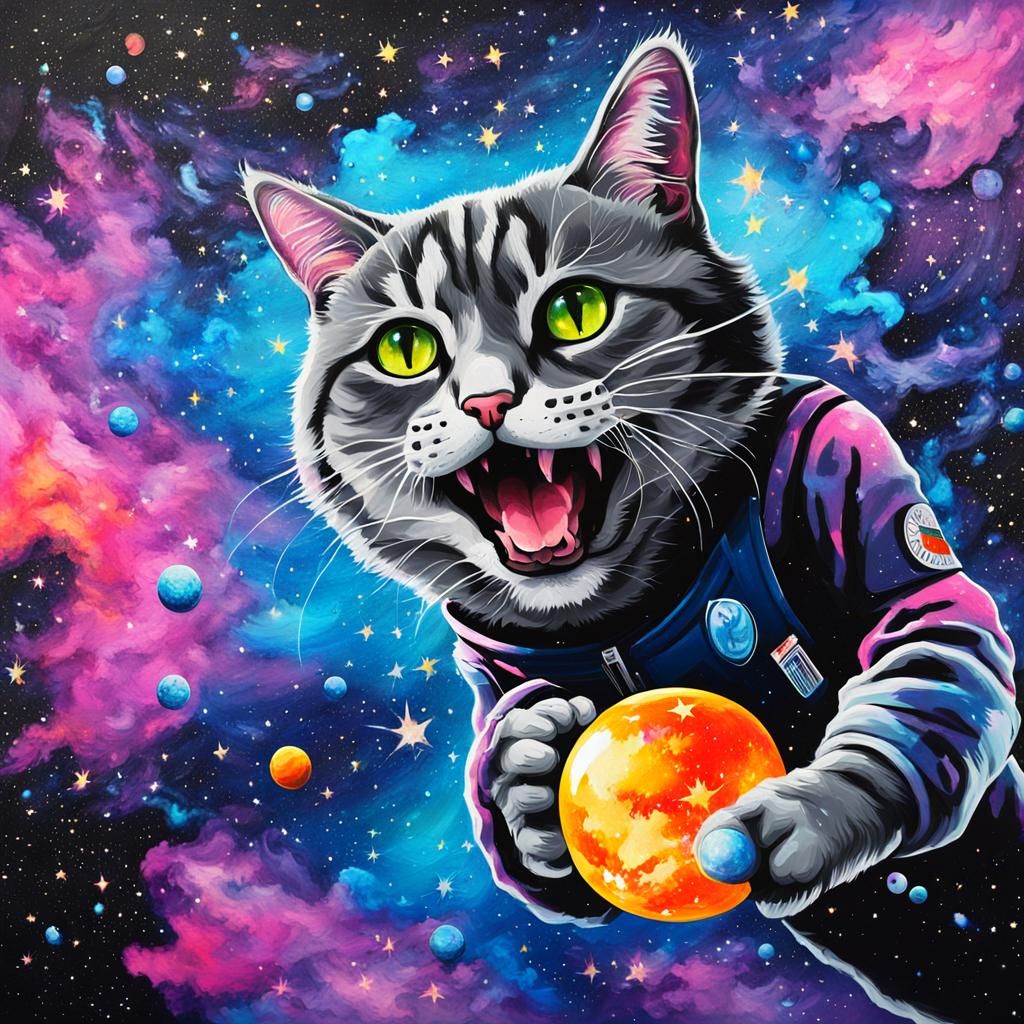 Cat in Space Galaxy: Graffiti Splash Art