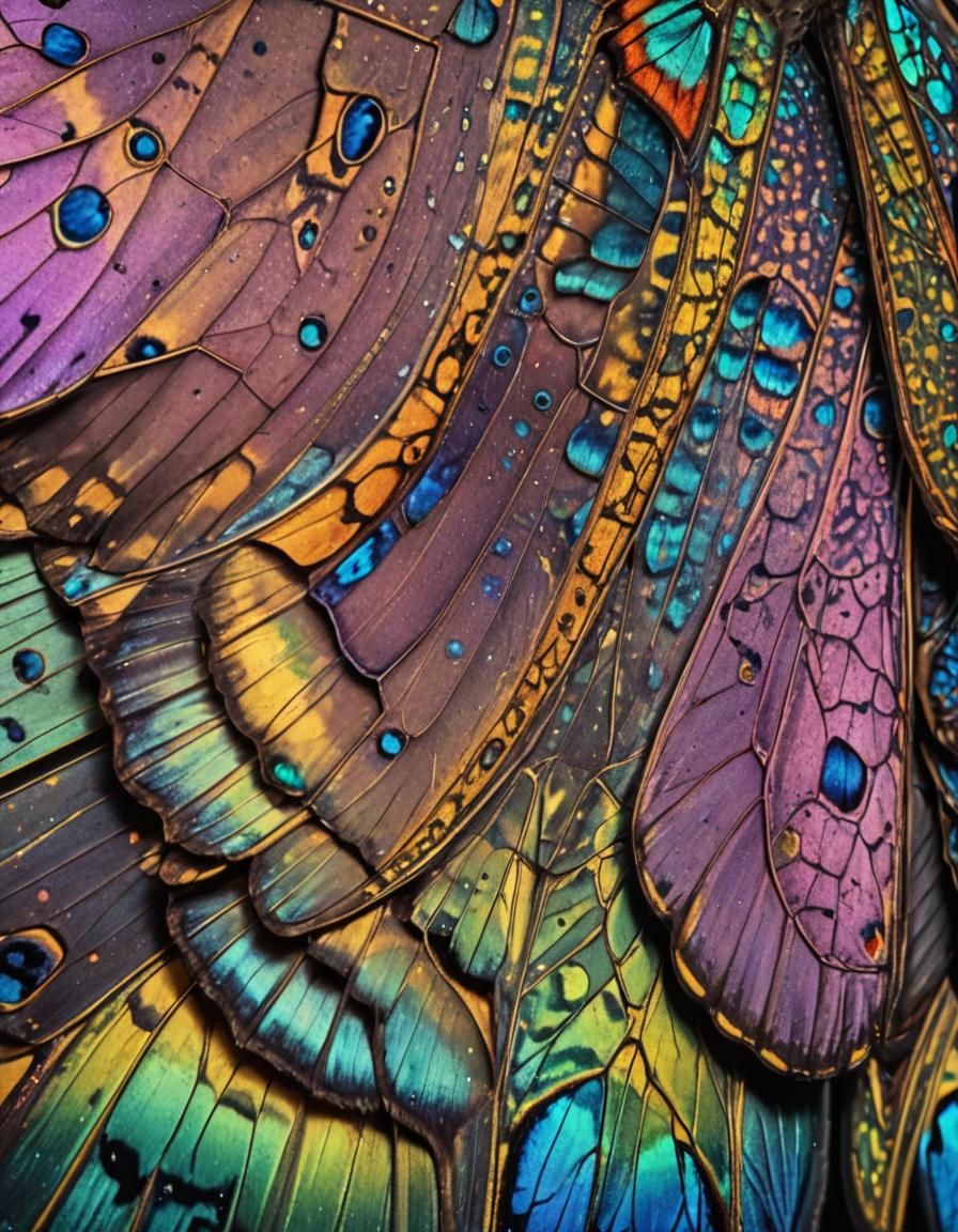 Macro Photo of Butterfly Wings in Holographic Colors