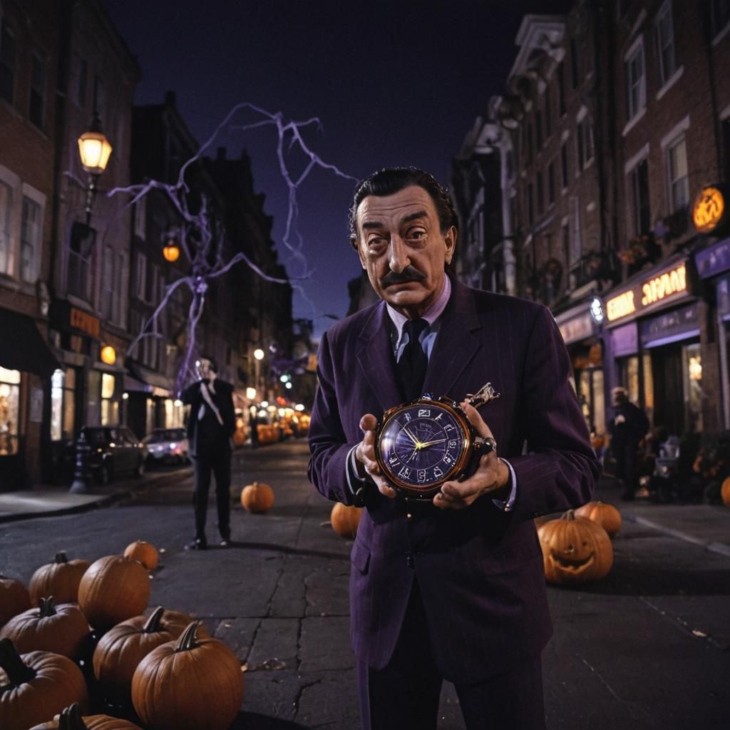 Surreal Halloween Night Scene in Spiderman Suit