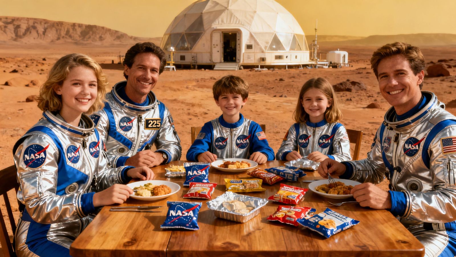 Retro Futuristic Family Reunion Photo on Mars in 2525