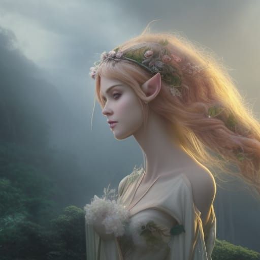 Epic Forest Elf in a Digital Matte Painting
