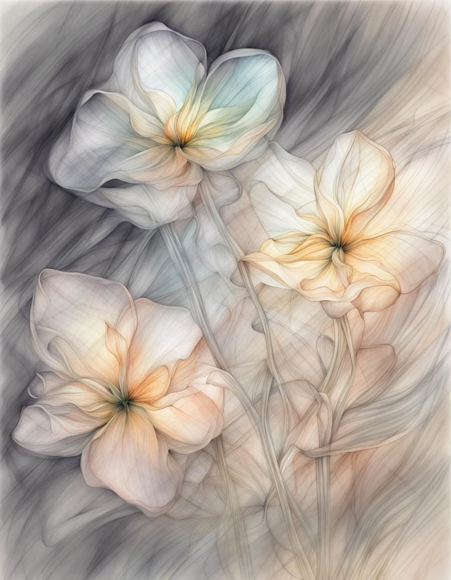 Translucent Chiffon Vanilla Flowers in Watercolor Style