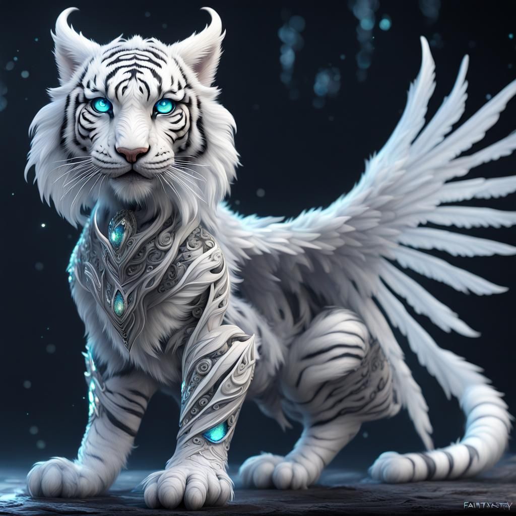 Winged White Tiger Dragon with Star Explosion