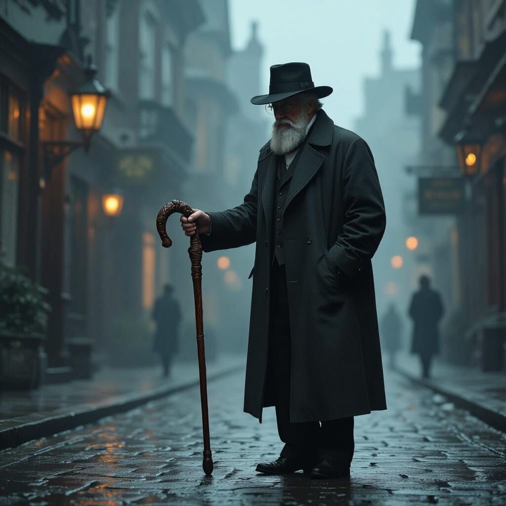 Victorian Gentleman with Cane, Syd Mead Style