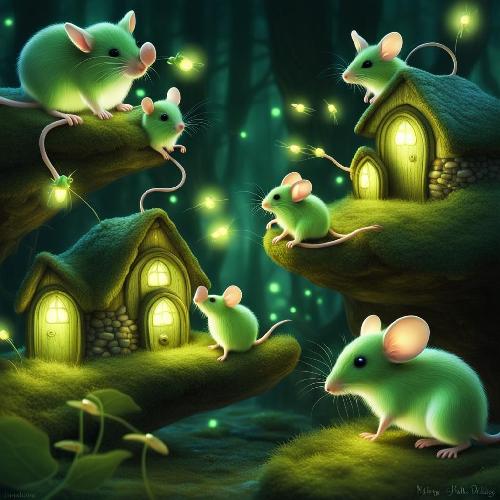 Enchanting Fairy Mouse Village with Glowing Fireflies