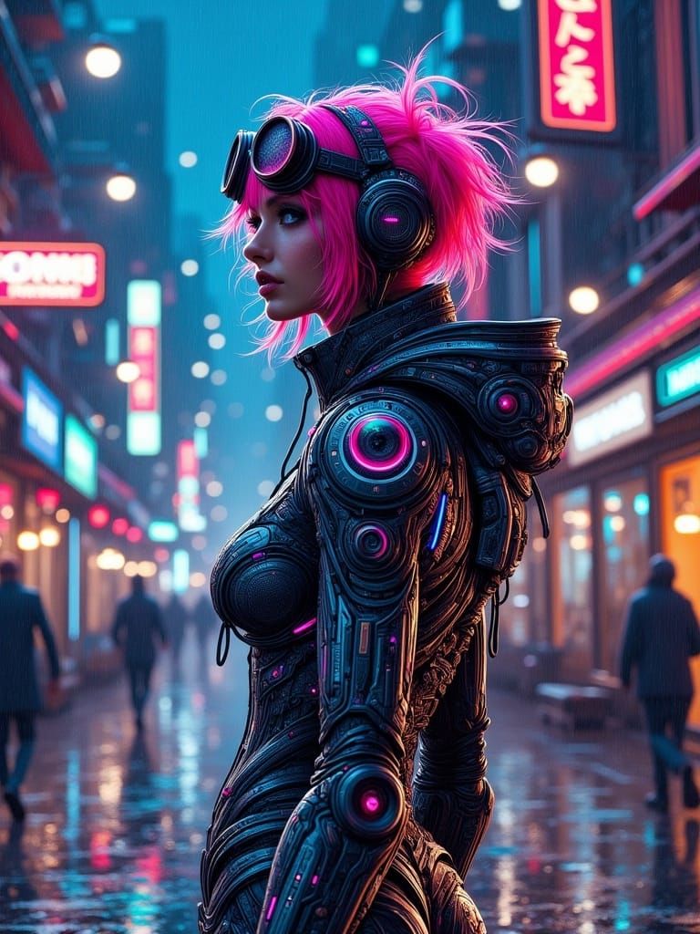 Cyberpunk Girl in Dystopian Cityscape