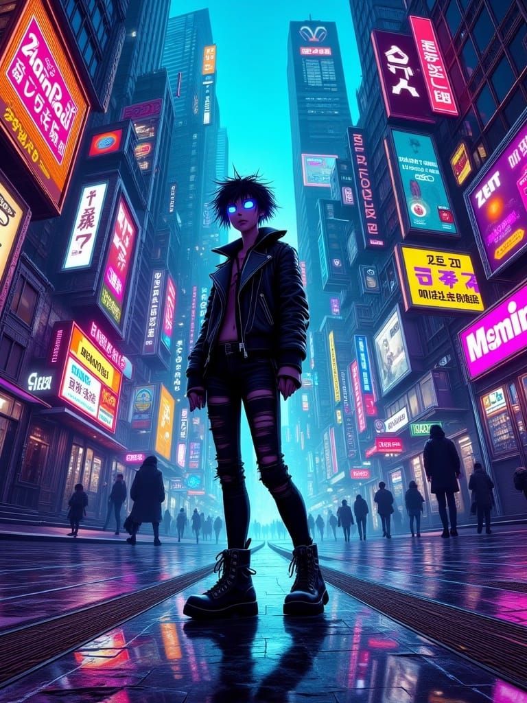 Cyberpunk Woman in Dystopian Cityscape