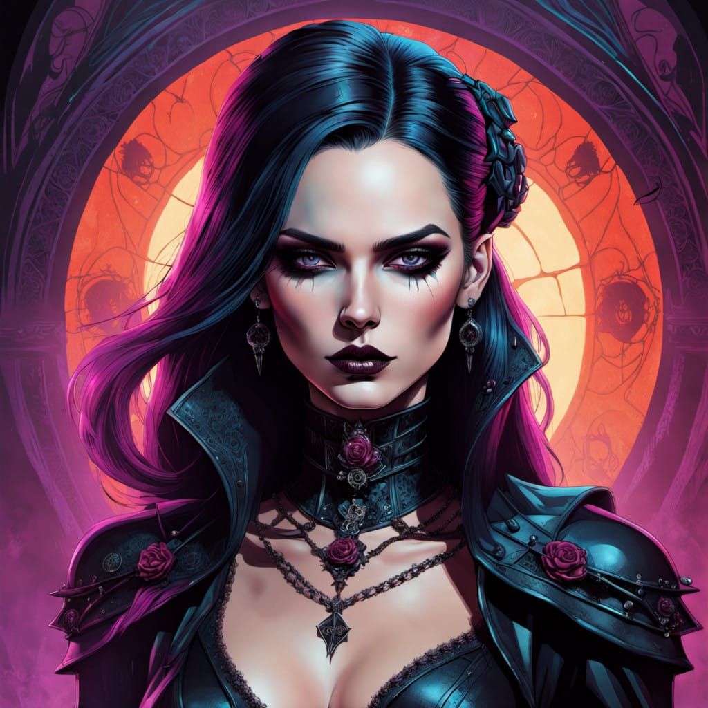 Gothic Goddess Portrait in Neo-Gothic Comic Art Style