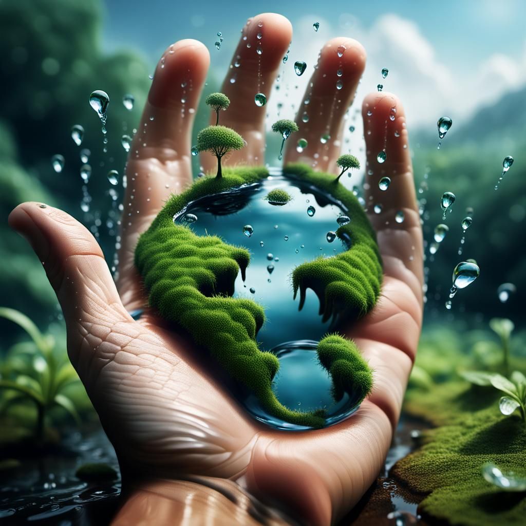 Hand Crushing Nature in Surreal Style