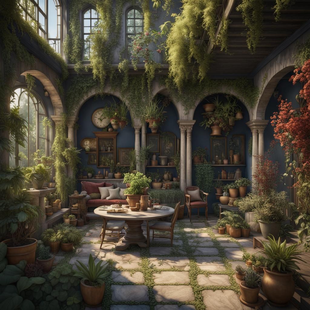 patio with lots of plants