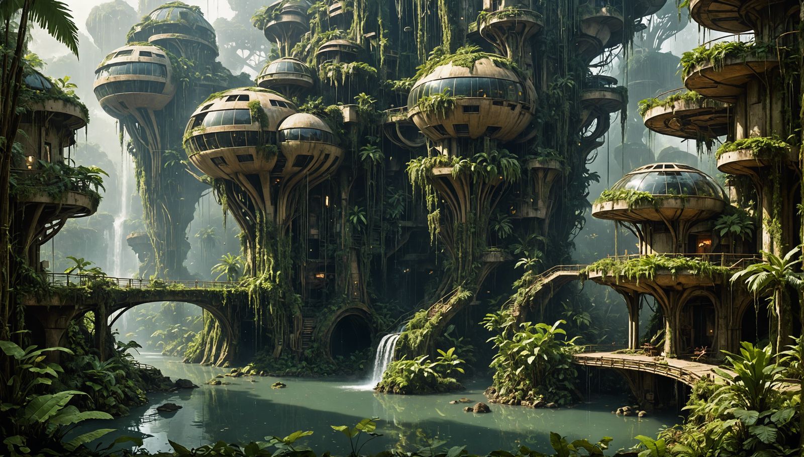Rainforest Reclaims Retro-Futuristic City in Dreamy Light