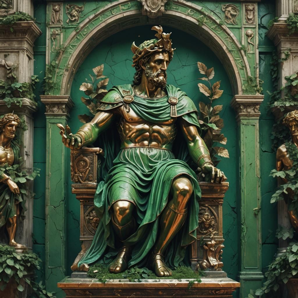 Green Copper Dionysus Statue in Old Rome