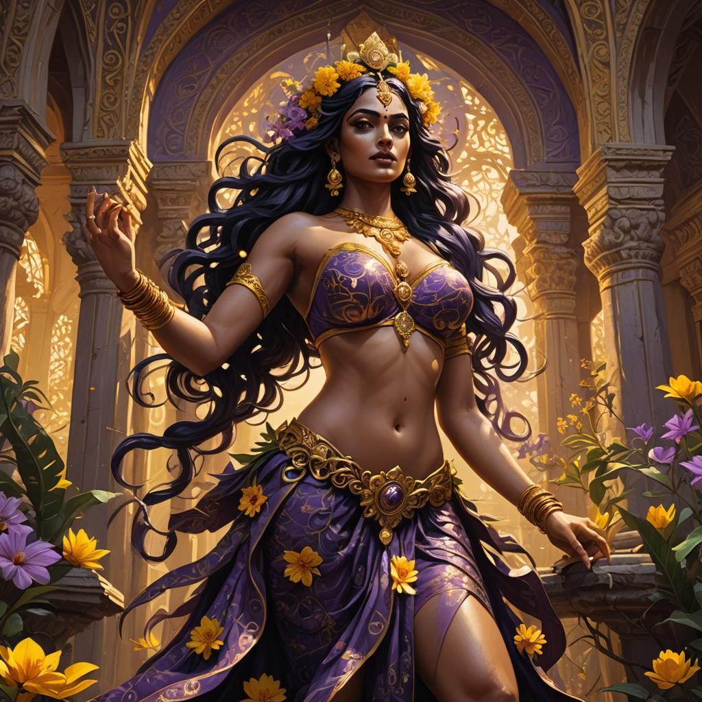Flower Goddess in Ornate Palace: Dark Fantasy Art