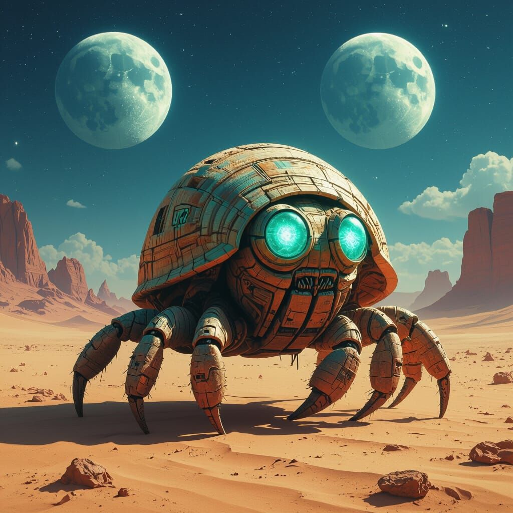 Colossal Hermit Crab on Desert Planet in Biomechanical Style
