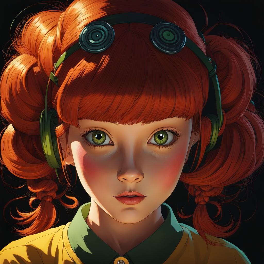 Ghibli-Style Portrait of a Girl with Red Hair