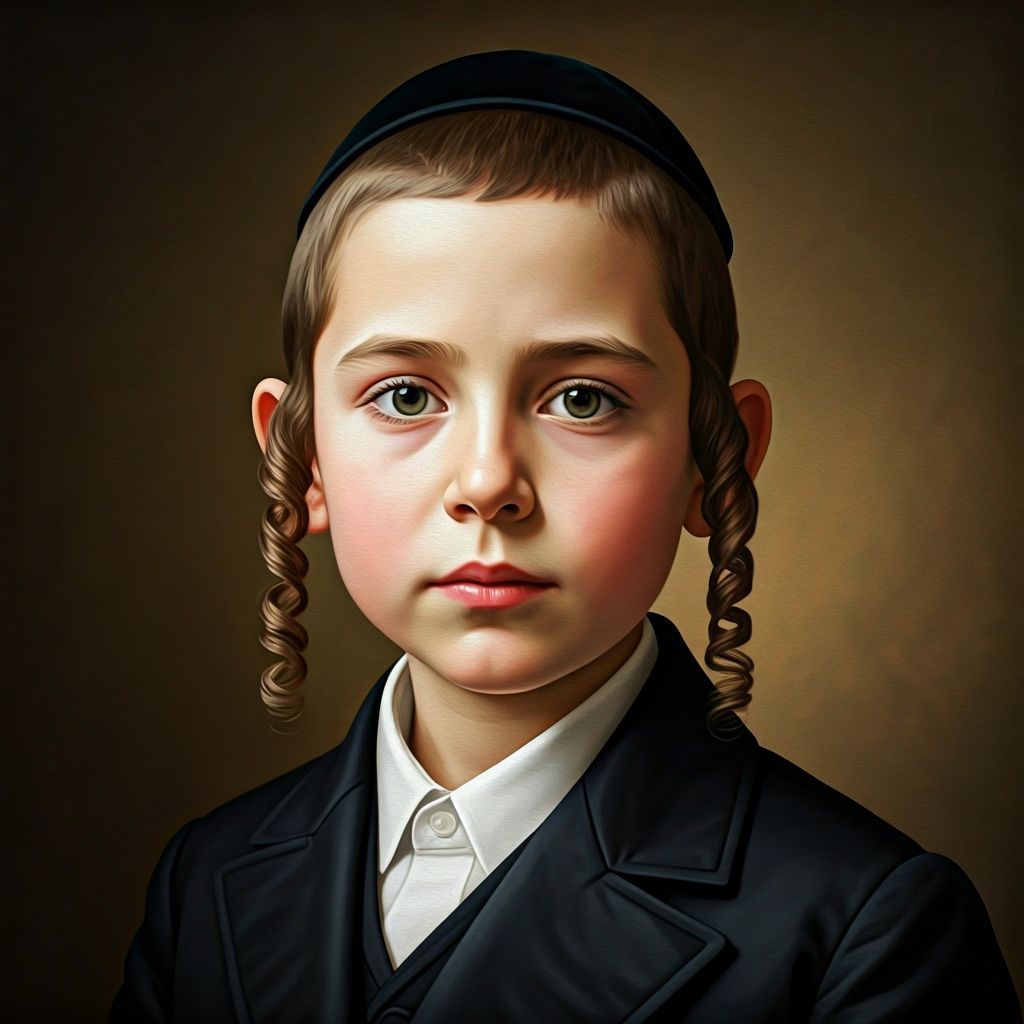 Classical Oil Portrait of a Young Hasidic Boy