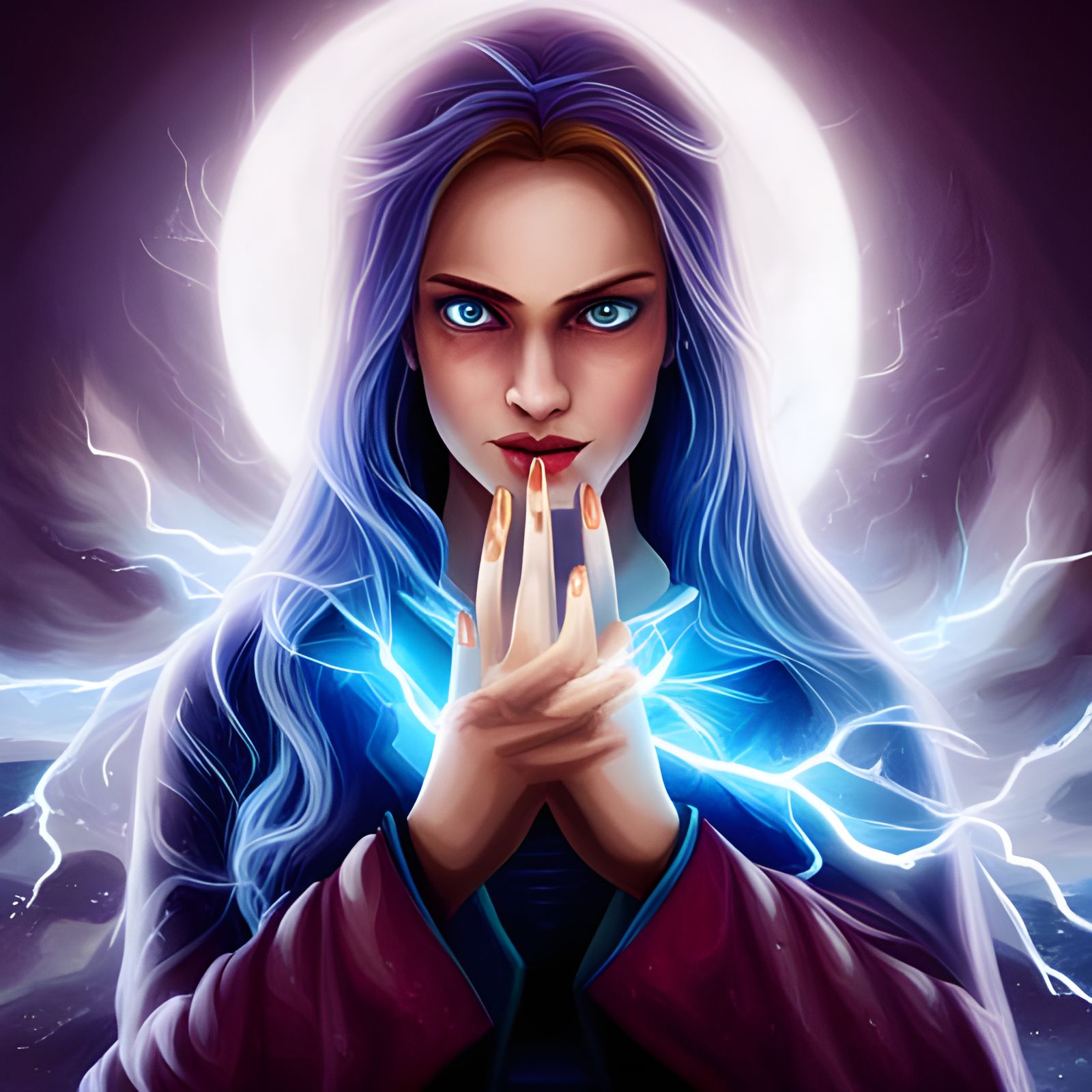 Elemental Wizard in Burning Village, Digital Art