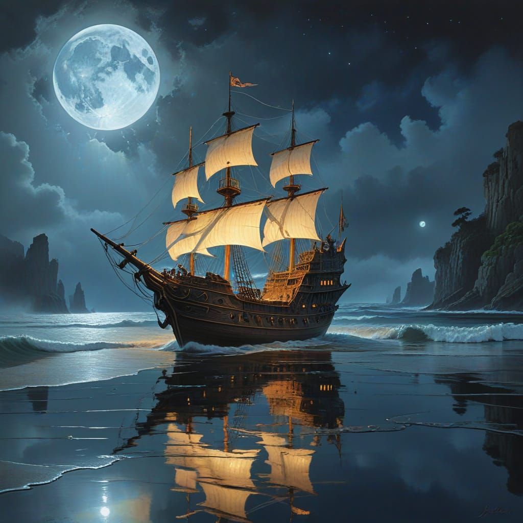 Majestic Pirate Ship in Surreal Ocean Scene