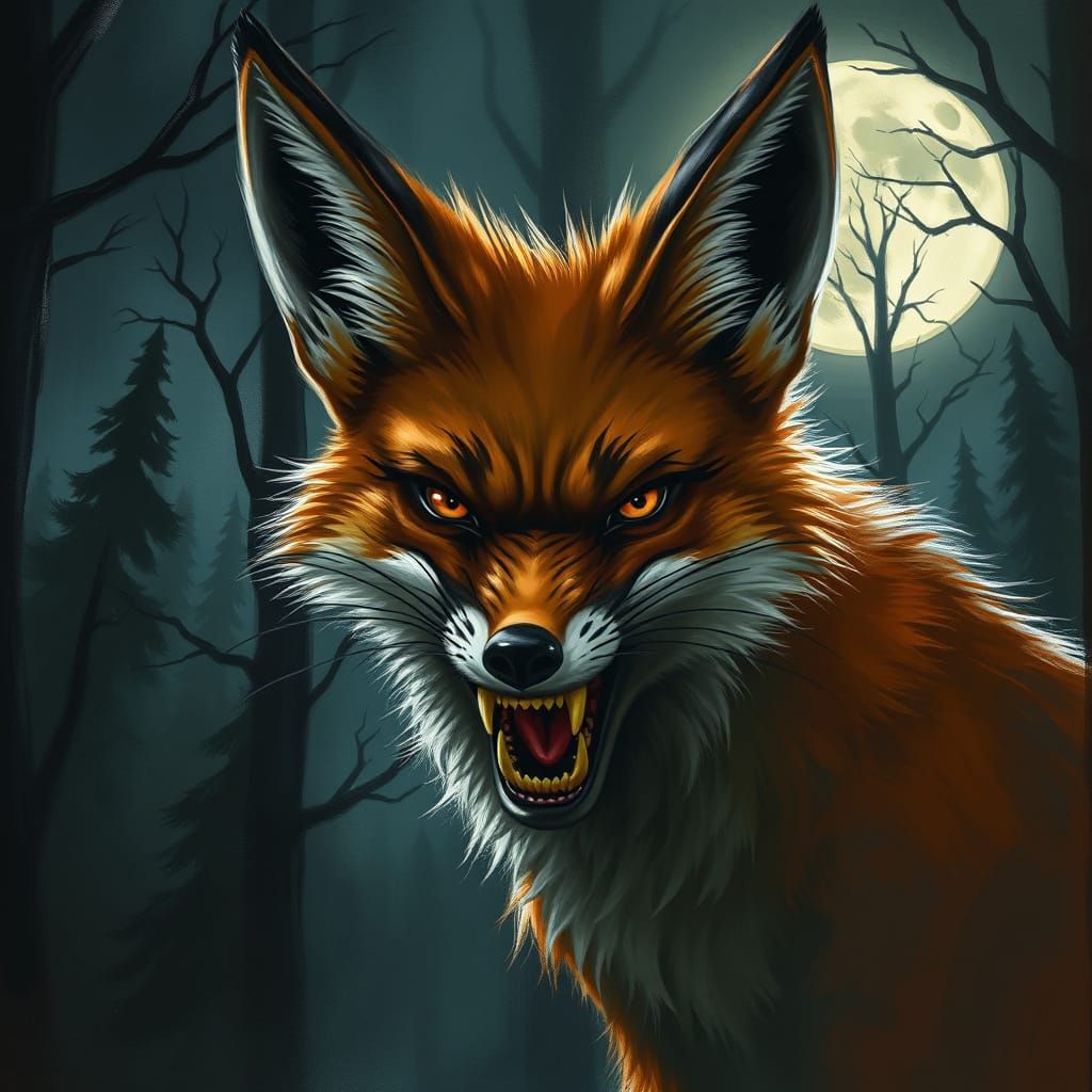 Sinister Fox in Dark Fantasy Forest